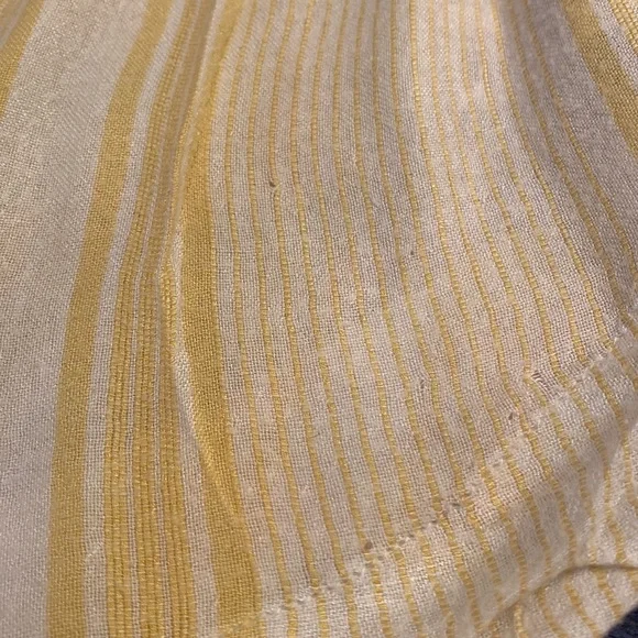 Free People Yellow and White Striped Cinched Shoulder Collared Button Down Top - Picture 7 of 9